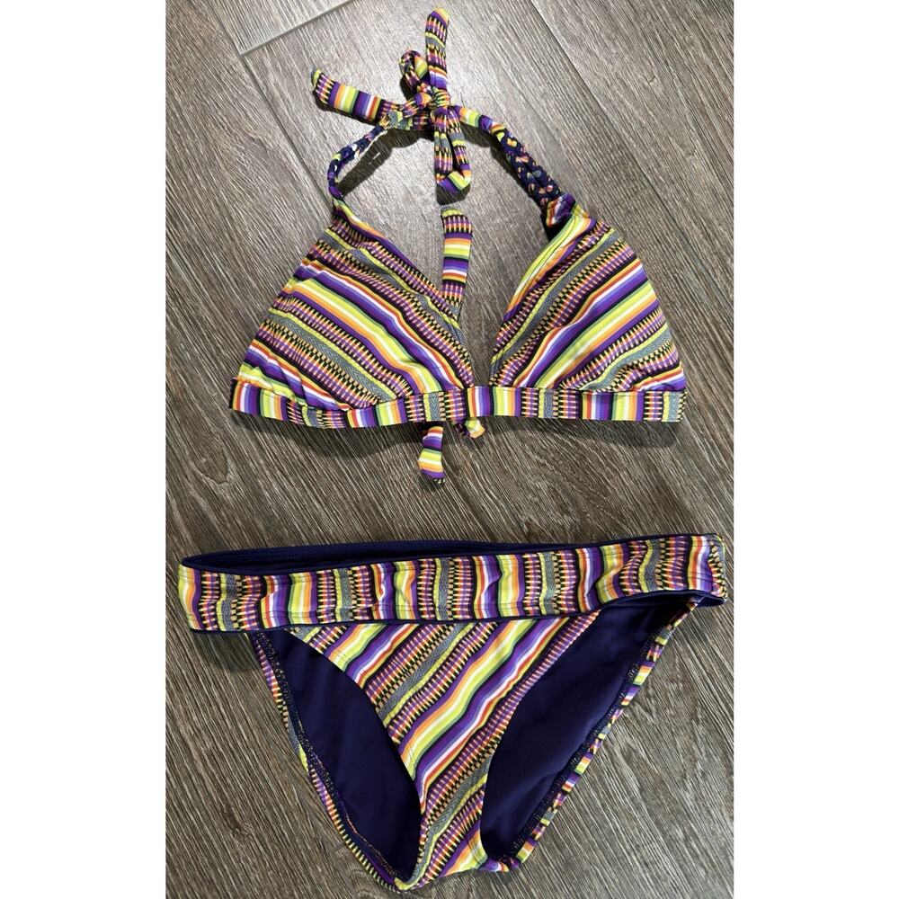 Lucky Brand Primitive Punch Bikini Swimsuit Top *Large Bottom *Medium